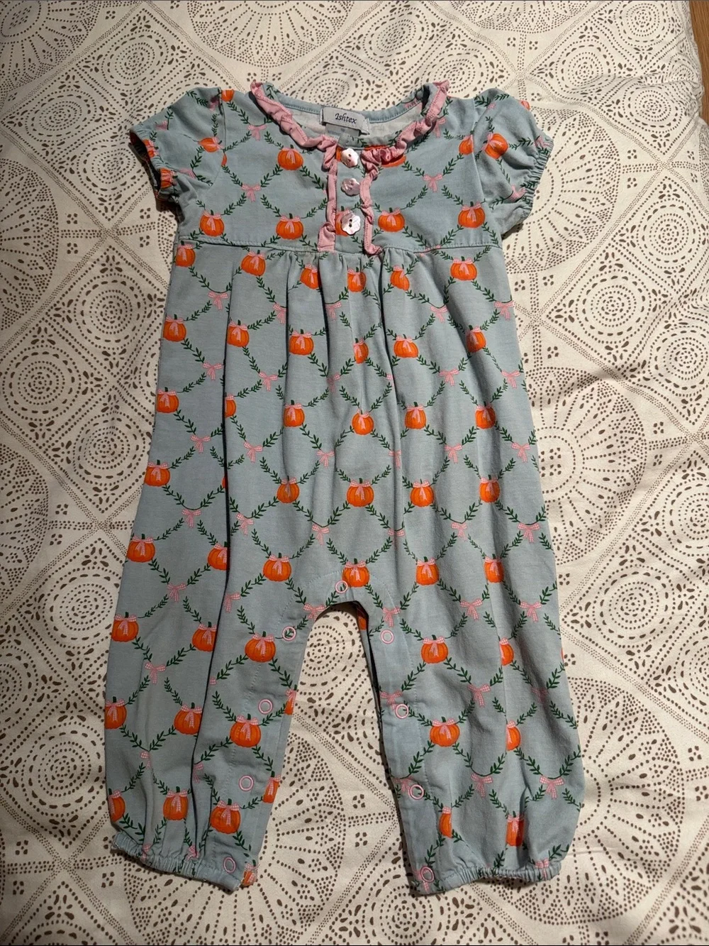 Ishtex Light Blue Baby Pumpkin Print Romper